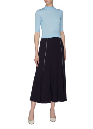 Figure View - Click To Enlarge - GABRIELA HEARST - 'Amy' contrast topstitching flared wool-silk crepe skirt