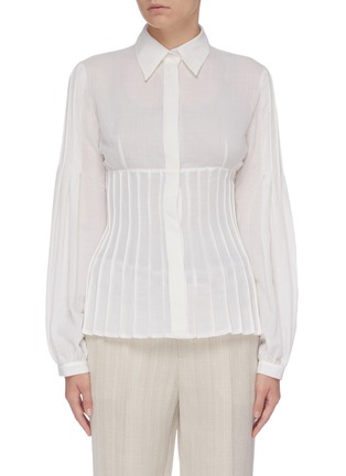 Main View - Click To Enlarge - GABRIELA HEARST - 'Gertrude' pintuck flared wool-cashmere twill shirt