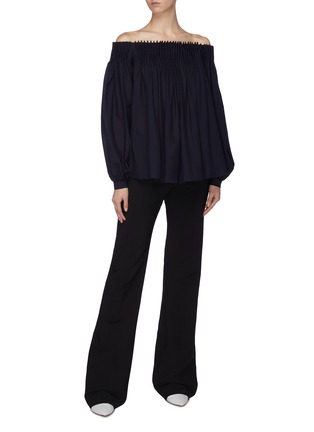Figure View - Click To Enlarge - GABRIELA HEARST - 'Otalora' pleated wool-cashmere off-shoulder blouse