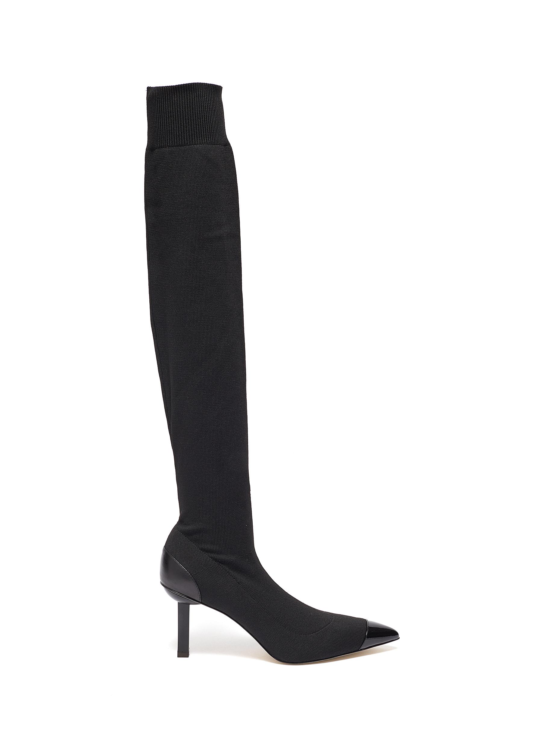 Jim pin heel leather trim sock knit over-the-knee boots by Pedder Red ...