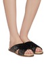Figure View - Click To Enlarge - PEDDER RED - 'Chloe' strass embellished cross strap suede espadrille slide sandals