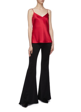 Figure View - Click To Enlarge - GALVAN LONDON - 'Ray' pleated chiffon stripe outseam crepe wide leg pants