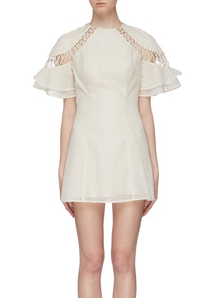 Main View - Click To Enlarge - C/MEO COLLECTIVE - 'Talk This Over' embroidered dot cutout ruffle sleeve dress