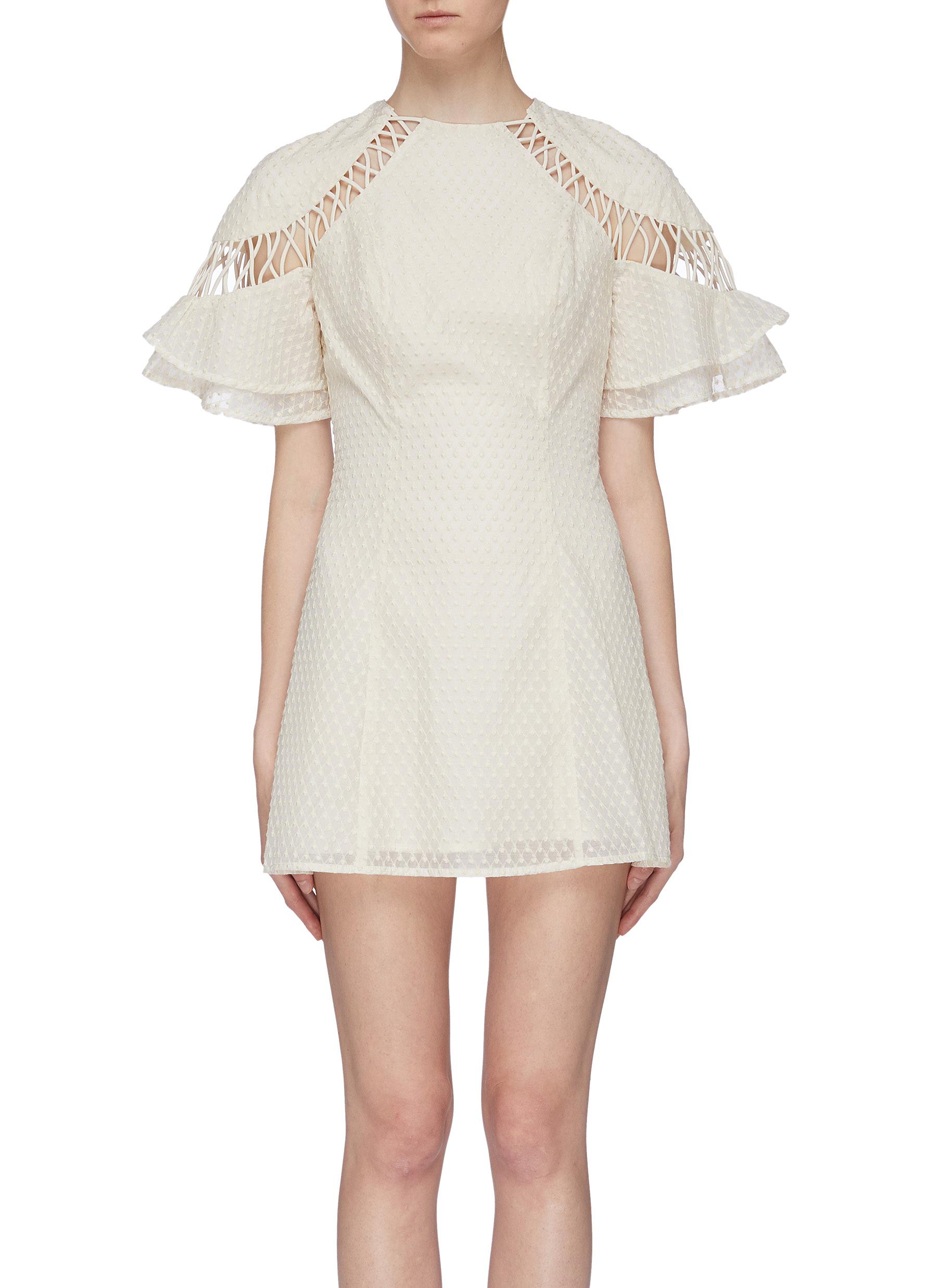 Talk This Over embroidered dot cutout ruffle sleeve dress by C/Meo Collective Coshio Online Shop