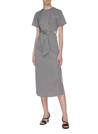 Figure View - Click To Enlarge - C/MEO COLLECTIVE - 'Provided' cutout waist houndstooth print dress