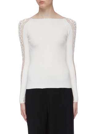 Main View - Click To Enlarge - SIMKHAI - Lace-up crochet sleeve rib knit sweater