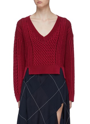 Main View - Click To Enlarge - SIMKHAI - Side split cable knit V-neck sweater