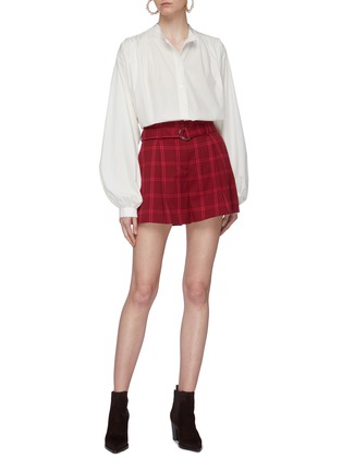 Figure View - Click To Enlarge - SIMKHAI - Belted windowpane check pleated shorts