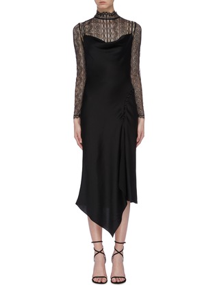 Main View - Click To Enlarge - SIMKHAI - Lace turtleneck panel sateen midi slip dress