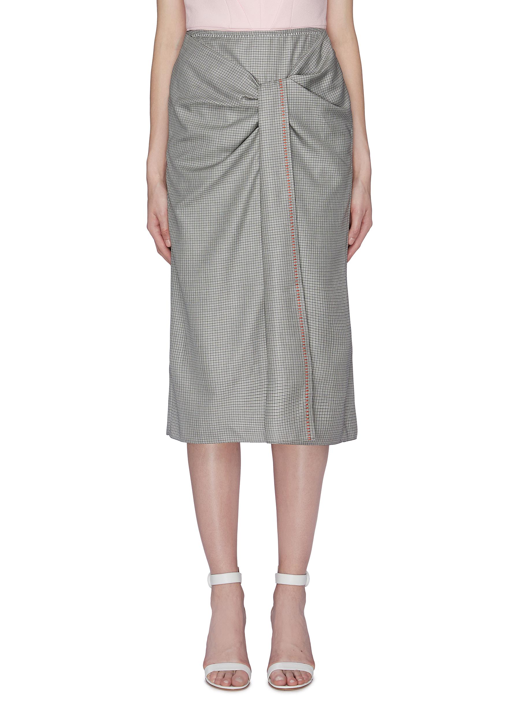 Aura gathered knot front check virgin wool-silk skirt by Roland Mouret