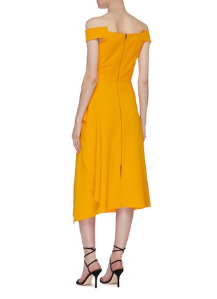 Back View - Click To Enlarge - ROLAND MOURET - 'Arch' asymmetric folded panel off-shoulder midi dress