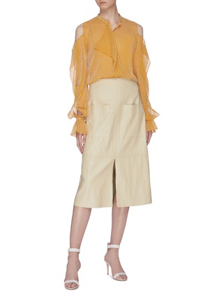 Figure View - Click To Enlarge - ROLAND MOURET - 'Holcombe' ruffle cutout sleeve stripe chiffon top