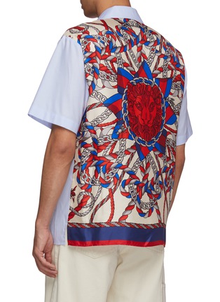 Back View - Click To Enlarge - GUCCI - GG logo lion chain silk panel Oxford bowling shirt