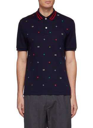 Main View - Click To Enlarge - GUCCI - Mix motif embroidered polo shirt