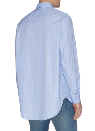 Back View - Click To Enlarge - GUCCI - Logo slogan embroidered stripe shirt