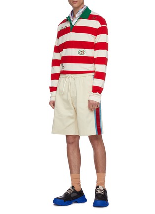 Figure View - Click To Enlarge - GUCCI - Web stripe cotton drill military shorts