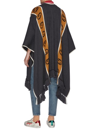 Back View - Click To Enlarge - GUCCI - GG tape jacquard colourblock wool-cotton poncho