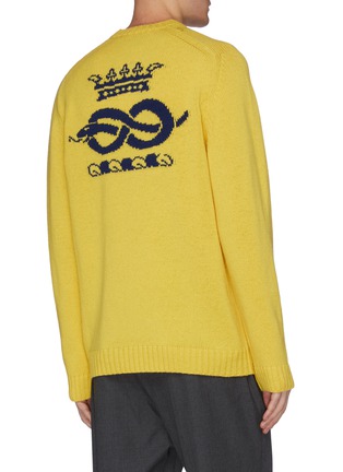 Back View - Click To Enlarge - GUCCI - Slogan embroidered crest jacquard wool sweater