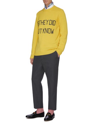 Figure View - Click To Enlarge - GUCCI - Slogan embroidered crest jacquard wool sweater