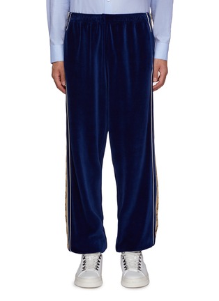 Main View - Click To Enlarge - GUCCI - GG logo stripe outseam velvet jogging pants