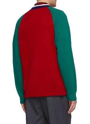 Back View - Click To Enlarge - GUCCI - 'Lyre Gucci Band' appliqué colourblock wool cardigan