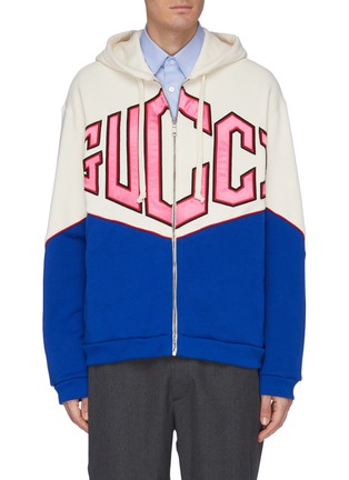 Main View - Click To Enlarge - GUCCI - 'Gucci Game' satin patch colourblock zip hoodie