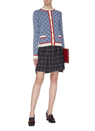 Figure View - Click To Enlarge - GUCCI - Contrast border GG logo jacquard wool cardigan