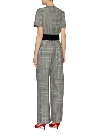 Back View - Click To Enlarge - GUCCI - Belted flap pocket wool houndstooth check wide leg jumpsuit