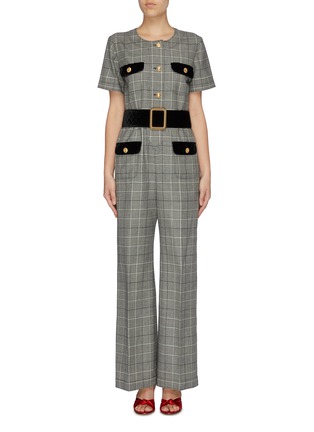 Main View - Click To Enlarge - GUCCI - Belted flap pocket wool houndstooth check wide leg jumpsuit