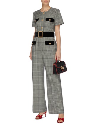 Figure View - Click To Enlarge - GUCCI - Belted flap pocket wool houndstooth check wide leg jumpsuit