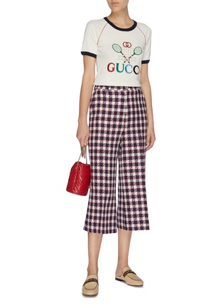 Figure View - Click To Enlarge - GUCCI - 'Gucci Tennis' embroidered contrast trim T-shirt