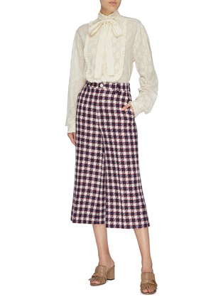 Figure View - Click To Enlarge - GUCCI - Gingham check wool blend tweed culottes