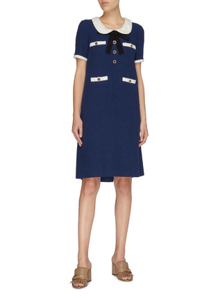 Figure View - Click To Enlarge - GUCCI - Bow Peter Pan collar tweed dress
