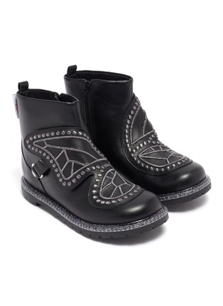 Figure View - Click To Enlarge - SOPHIA WEBSTER - 'Karina Mini' butterfly embroidered leather kids ankle boots