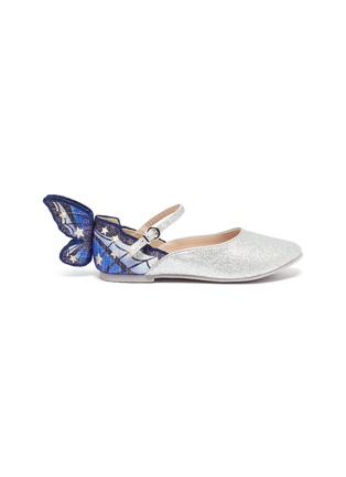 Main View - Click To Enlarge - SOPHIA WEBSTER - 'Chiara Junior' butterfly appliqué glitter kids Mary Jane flats