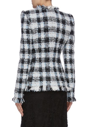 Back View - Click To Enlarge - ALEXANDER MCQUEEN - Frayed border check plaid tweed jacket
