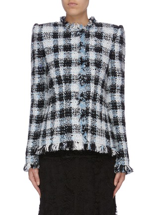 Main View - Click To Enlarge - ALEXANDER MCQUEEN - Frayed border check plaid tweed jacket