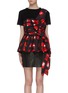 Main View - Click To Enlarge - ALEXANDER MCQUEEN - Asymmetric drape abstract check print peplum panel T-shirt