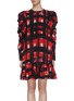 Main View - Click To Enlarge - ALEXANDER MCQUEEN - Drape sleeve abstract check print silk peplum dress