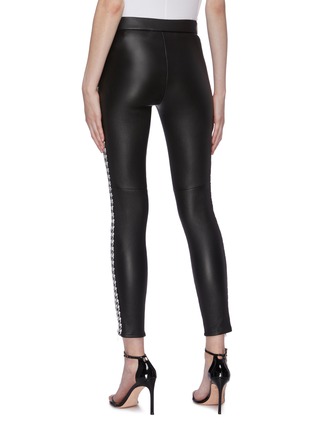 Back View - Click To Enlarge - ALEXANDER MCQUEEN - Houndstooth stripe outseam leather pants