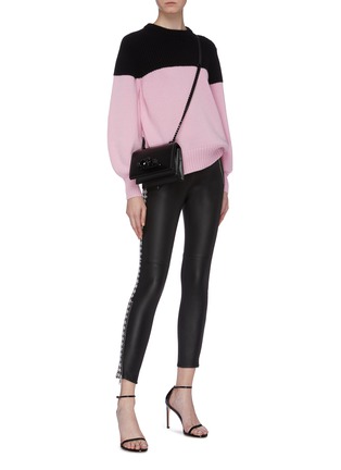 Figure View - Click To Enlarge - ALEXANDER MCQUEEN - Houndstooth stripe outseam leather pants