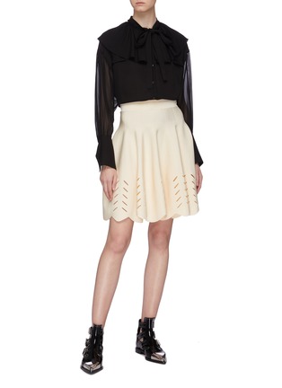 Figure View - Click To Enlarge - ALEXANDER MCQUEEN - Cutout scalloped knit skirt