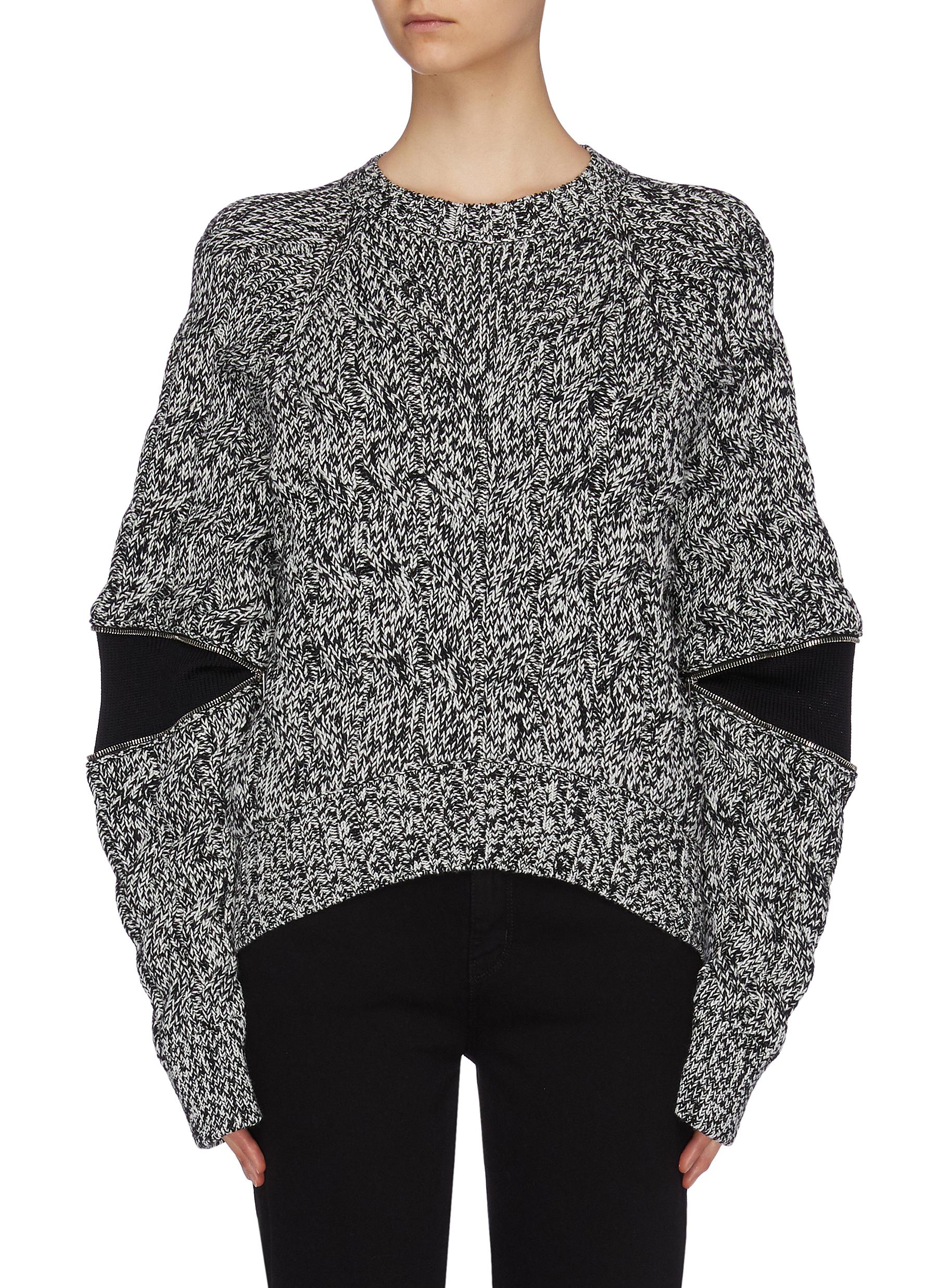Zip elbow panel marled wool sweater by 