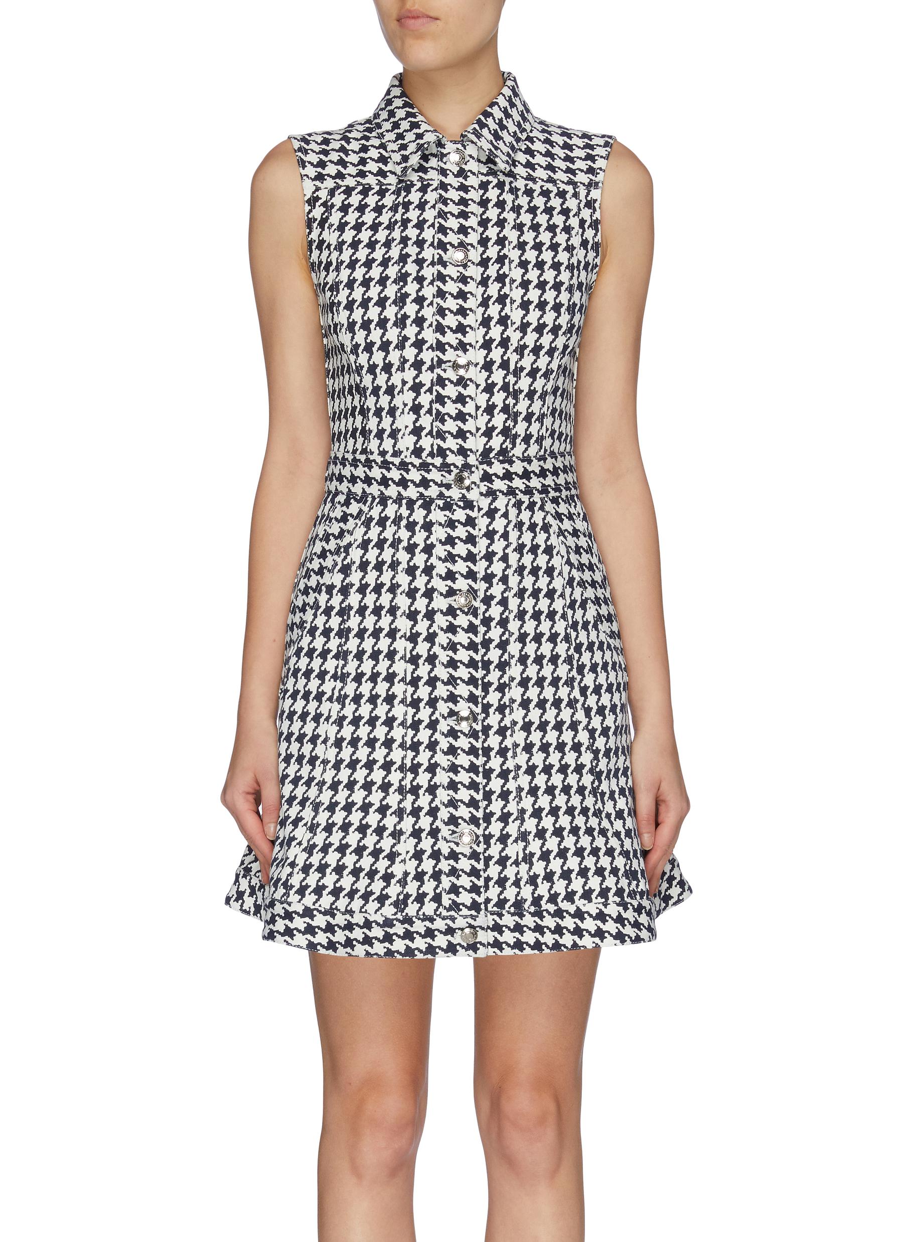 Flared houndstooth jacquard sleeveless denim dress by Alexander Mcqueen
