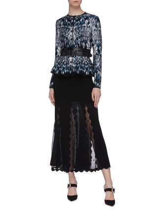 Figure View - Click To Enlarge - ALEXANDER MCQUEEN - Scalloped mesh panel rib knit skirt