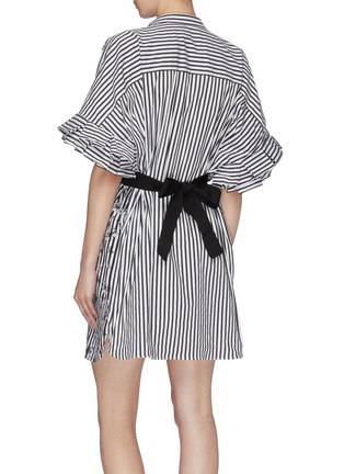 Back View - Click To Enlarge - NEIL BARRETT - Tie neck floral print stripe shirt dress