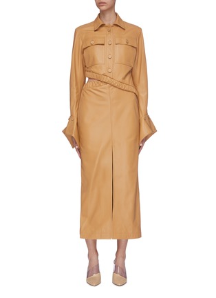Main View - Click To Enlarge - ROKH - Ruched cutout waist leather dress