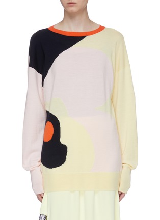 Main View - Click To Enlarge - ROKSANDA - 'Makari' tie open back abstract colourblock Merino wool sweater