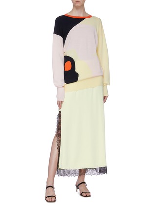 Figure View - Click To Enlarge - ROKSANDA - 'Makari' tie open back abstract colourblock Merino wool sweater