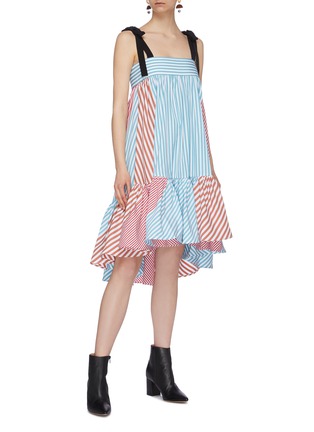 Figure View - Click To Enlarge - SILVIA TCHERASSI - 'Calantha' tie shoulder colourblock stripe peplum dress